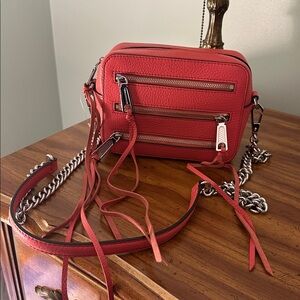 NWT Rebecca Minkoff Moto Leather Camera Crossbody Bag Grapefruit Orange Pink Red